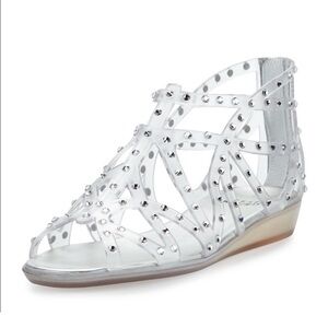 Stuart Weitzman Crystal-Embellished Silver Sandals